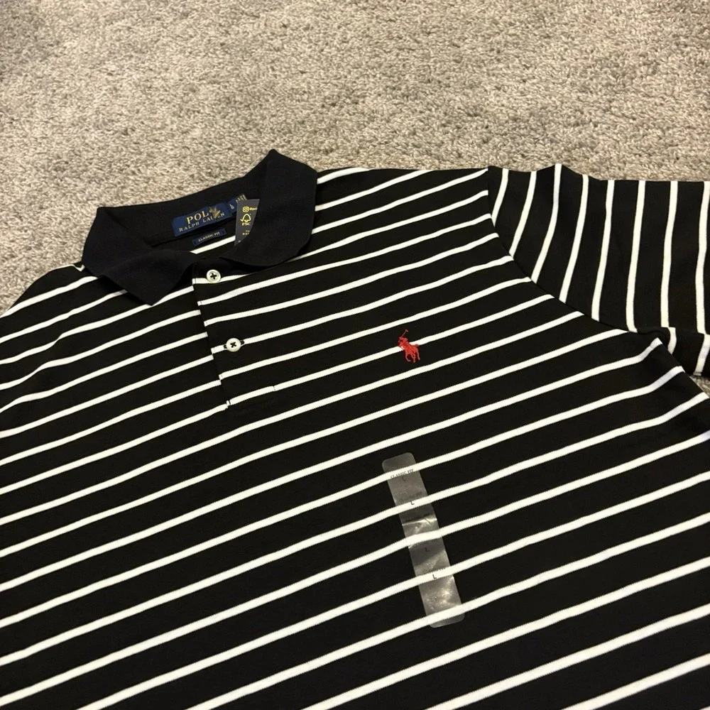 LOT OF 2 NEW Polo Ralph Lauren Men's L Classic Fit Stripe Polo Shirt Black Green